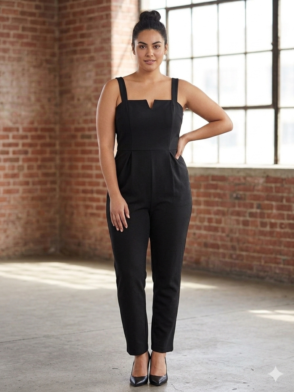 A New York Tailored Black Square-Neck Jumpsuit